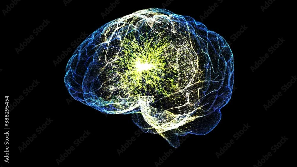 Aufkleber Futuristic head up display of virtual holographic biomedical brain neuron pathology and diagnostic scan. Loop motion element with alpha channel