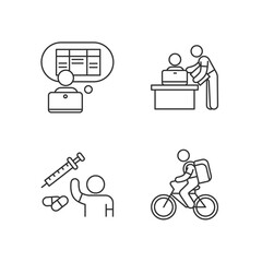 Part-time jobs linear icons set. Data entry clerk. Personal assistant. Clinical trial volunteer. Customizable thin line contour symbols. Isolated vector outline illustrations. Editable stroke