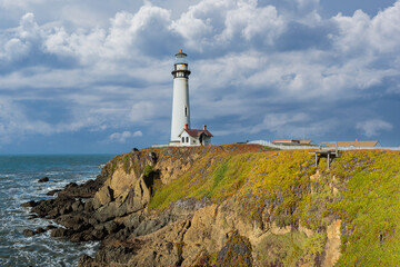 Fototapeta na wymiar Lighthouses of the US Pacific Coast. Pigeon Point Lighthouse - Northern California Coast