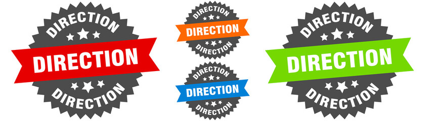 direction sign. round ribbon label set. Seal