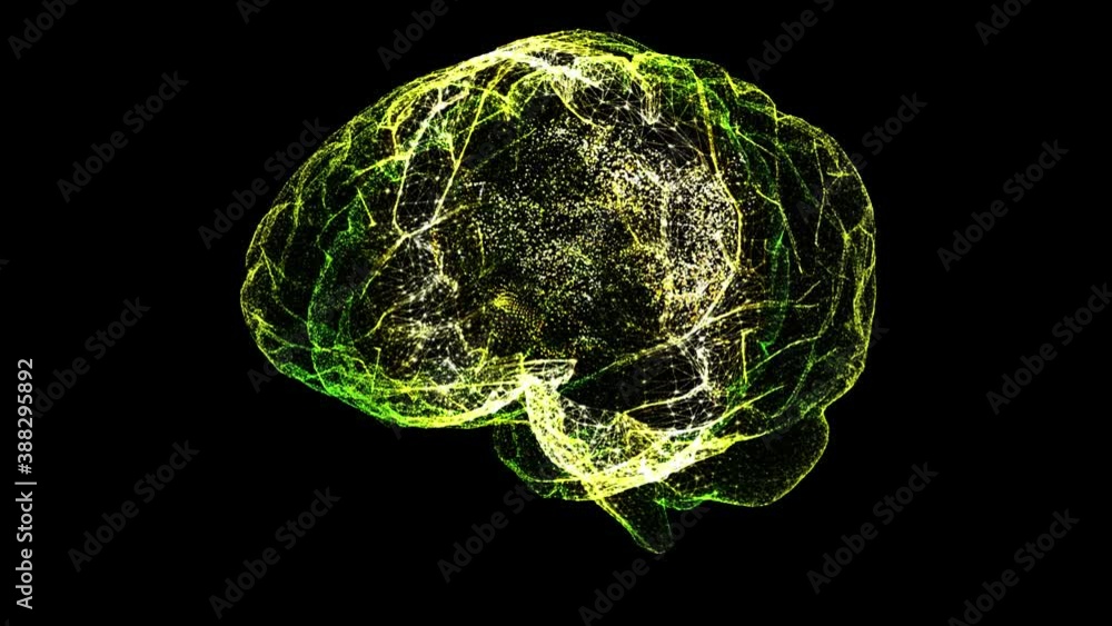 Fototapete Futuristic head up display of virtual holographic biomedical brain neuron pathology and diagnostic scan. Loop motion element with alpha channel