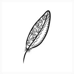 Feather of bird icon isolated on white. Zentagle coloring page book. Vector stock illustration. EPS 10