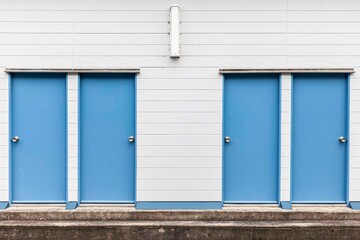 Obraz na płótnie Canvas Blue steel storage room door at the factory