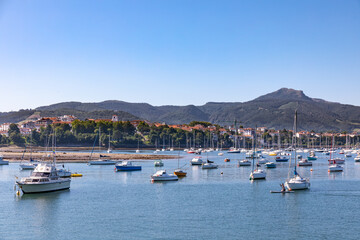 Bidasoa River - View to Hendaye city and Peñas de Aya Moutain from the Marina - Basque Country, France and Spain
