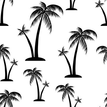 Doodle palm tree seamless pattern isolated on white. Summer vacation symbol. Hand drawing art. Tropical vector stock illustration. EPS 10