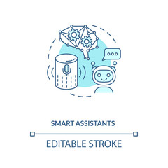 Smart assistants concept icon. Modern digital everyday helper device. Artificial brain. AI application idea thin line illustration. Vector isolated outline RGB color drawing. Editable stroke