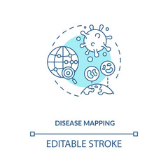 Disease mapping concept icon. Digital illness trackimg device. Smart technologies. AI application idea thin line illustration. Vector isolated outline RGB color drawing. Editable stroke