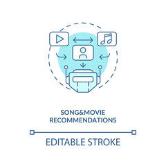 Fototapeta premium Song and movie recommendations concept icon. Future search engine. Happy hobby time. AI application idea thin line illustration. Vector isolated outline RGB color drawing. Editable stroke