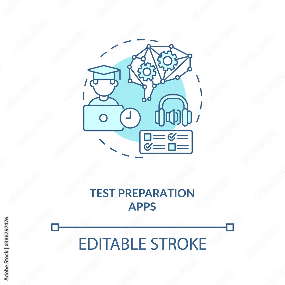 Poster test preparation apps concept icon. future university way of learning. smart learning systems. ai in