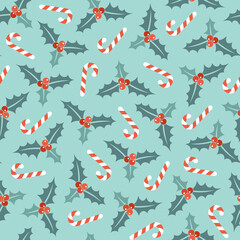 Endlosmuster Große Stechpalme Und Zuckerstangen Türkis