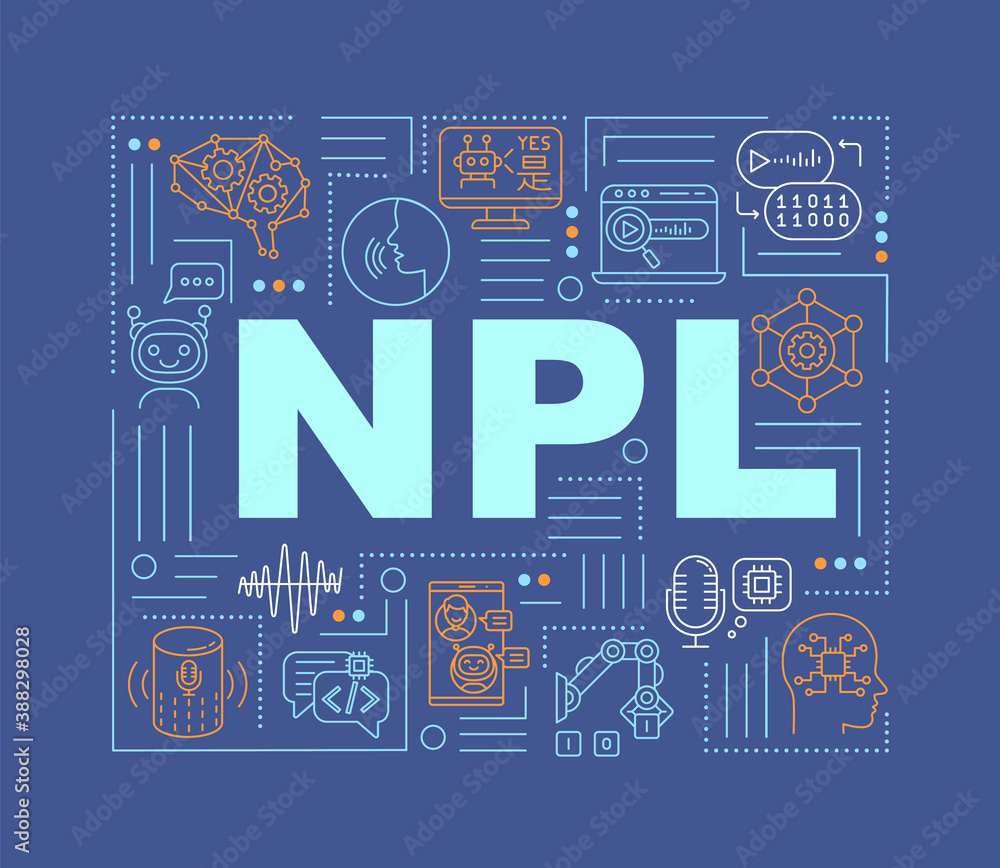 Poster natural language processing word concepts banner. innovative robot technology. infographics with lin
