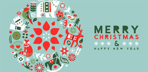 Christmas New Year nordic folk animal banner