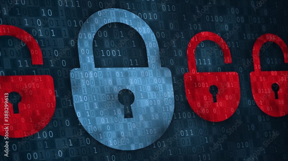 Leinwandbilder Illustration of padlocks with keyhole icon and binary code