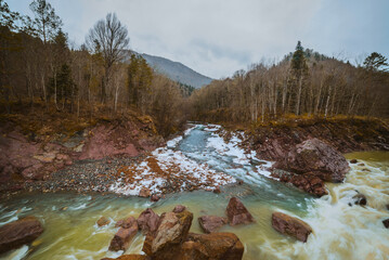 confluence of two rivers in autumn