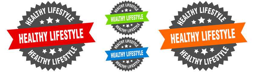 healthy lifestyle sign. round ribbon label set. Seal