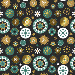 Christmas gold folk ornament seamless pattern