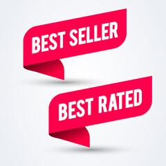 Vector Illustration Modern Red Banner Set With Text Best Seller And Rated.