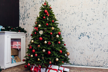 Christmas tree with gifts for new year bedroom holiday winter