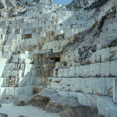 veined squared slopes of white marble quarry, Carrara, Italy