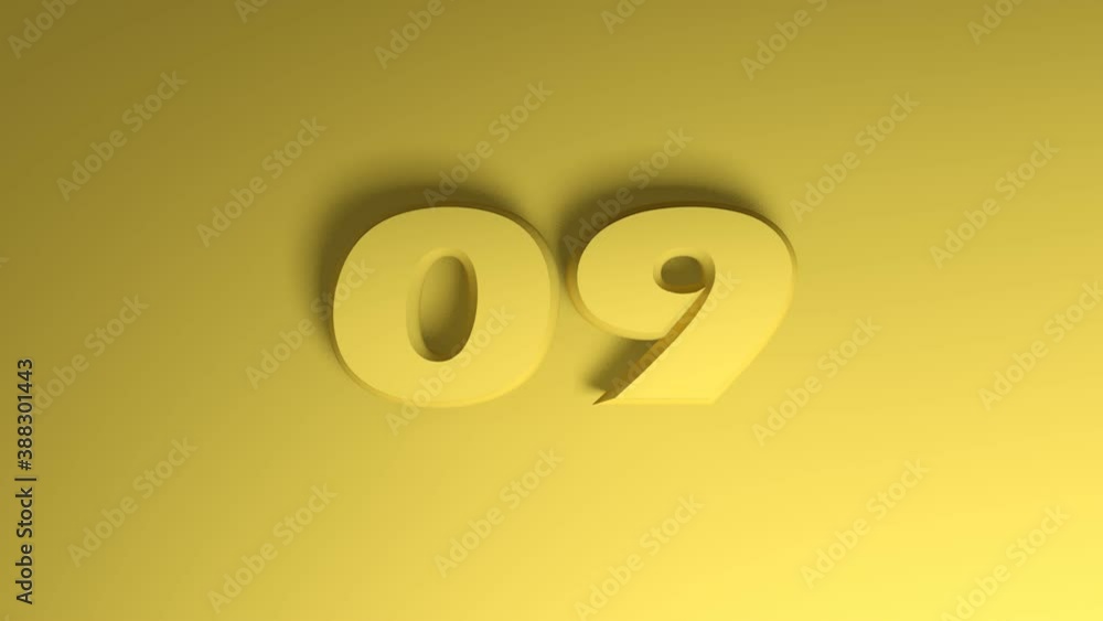 Poster the write 09 passes on a yellow background from right side to left side - 3d rendering animation