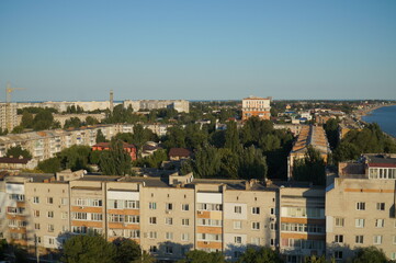 Top view of the roofs of houses in the city of Berdyansk