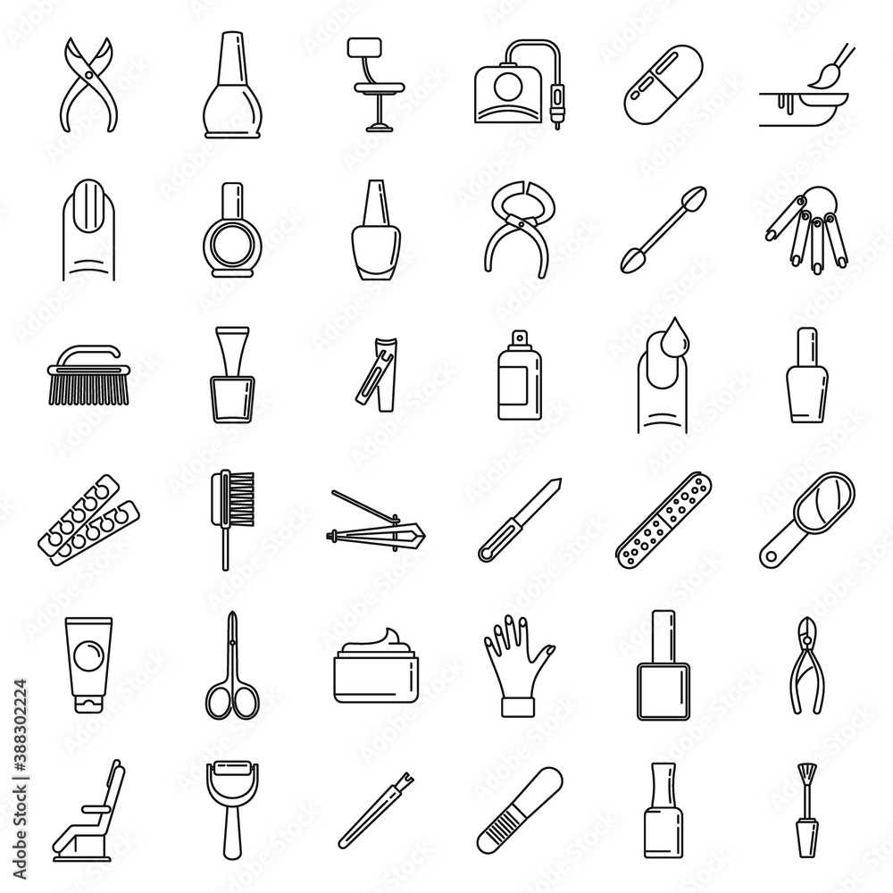 Sticker Home manicurist icons set. Outline set of home manicurist vector icons for web design isolated on white background