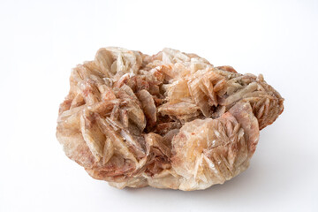 Crystals of gypsum-selenite on a white background