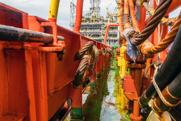 Slings stored at starbord side of an anchor handling tug boat