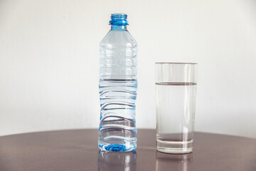 bottle of water and glass