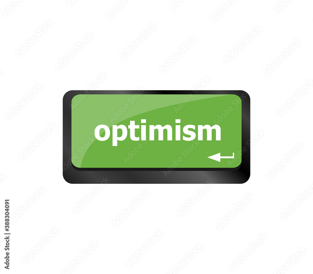 Poster optimism button on the laptop keyboard close-up