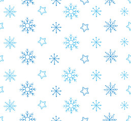 Christmas seamless pattern with blue snowflakes on white background, vector
