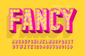 Retro cinema font design, cabaret, lamps letters and numbers.