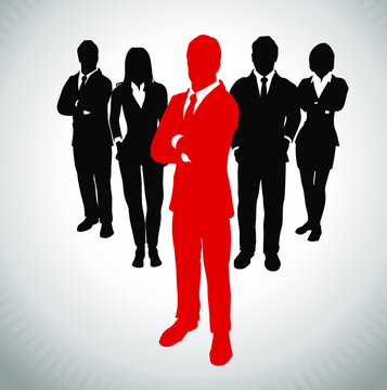 Leader before a Team of Successful executives. A team of Successful executives led by a successful and great leader.