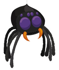 Cartoon Spider Plush with Furry Legs and Many Eyes, Vector Illustration
