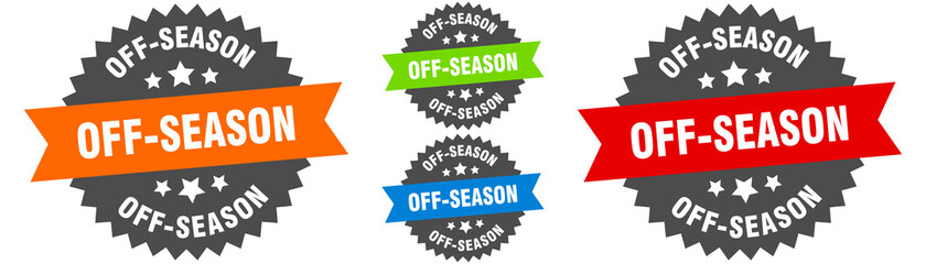 off-season sign. round ribbon label set. Seal