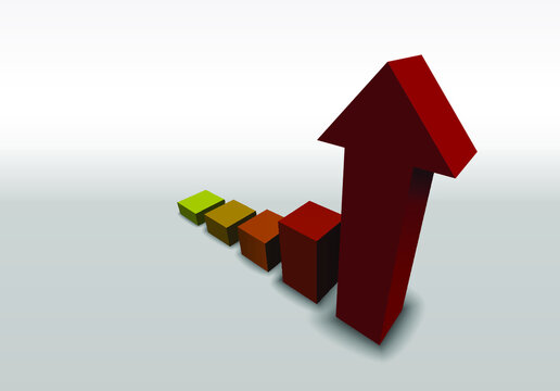 Bar chart with growth and arrow. A bar chart reveals aggressive growth indicated by an arrow.