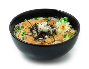 Japanese noodle soup in  dashi broth (Kitsune ramen) topped with seasoned fried tofu