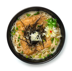 Japanese noodle soup in  dashi broth (Kitsune ramen) topped with seasoned fried tofu