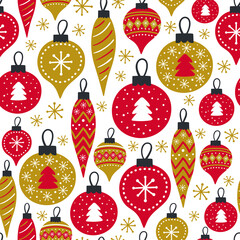 Christmas balls pattern on white background. Vector illustration