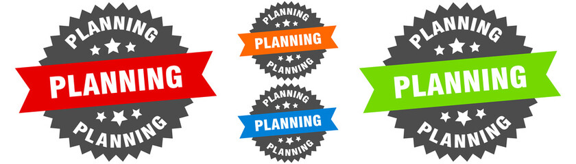 planning sign. round ribbon label set. Seal