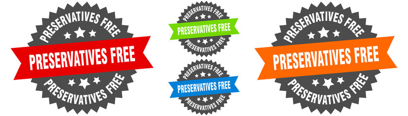 preservatives free sign. round ribbon label set. Seal