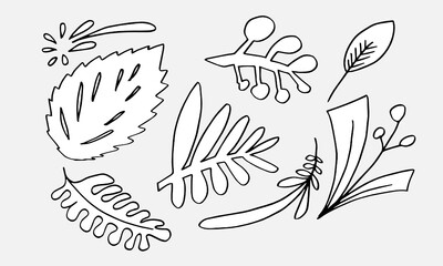 Vector doodle leaves set for concept design.