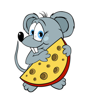 Cute cartoon mouse with tasty cheese. Great cartoon character for your design.