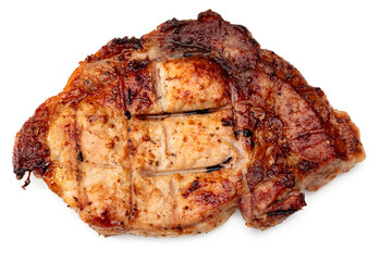 grilled pork meat isolated on white background. with clipping path. full depth of field.