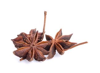 Star anise spice fruits and seeds isolated on white background closeup