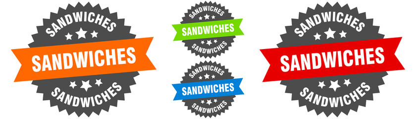 sandwiches sign. round ribbon label set. Seal