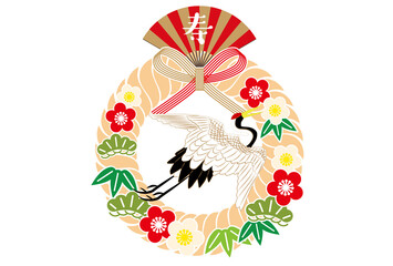 2021年丑年年賀状-和柄丹頂鶴