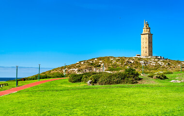 Fototapeta na wymiar The Tower of Hercules, an ancient Roman lighthouse in A Coruna, Spain