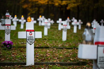 Graves of unknown soldiers at the military cemetery in Kampinos National Park, Granica. Translation: 