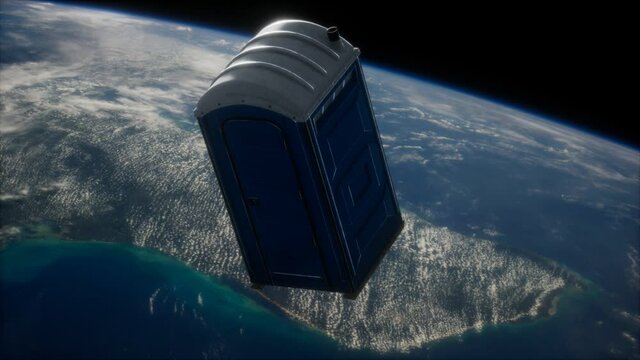 Portable street WC toilet cabin on Earth orbit. elements furnished by Nasa